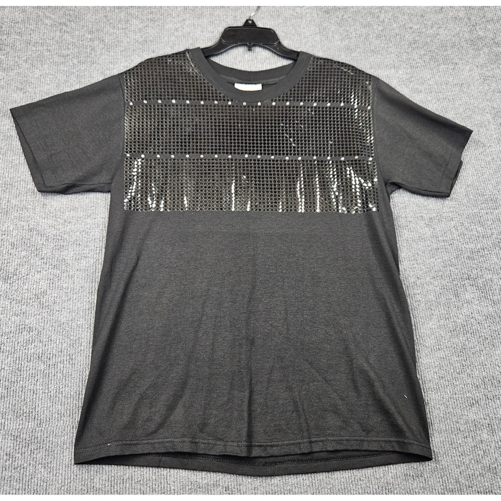 The Learsi Collection Black Embellished T-Shirt Metallic Disc Rhinestone Medium